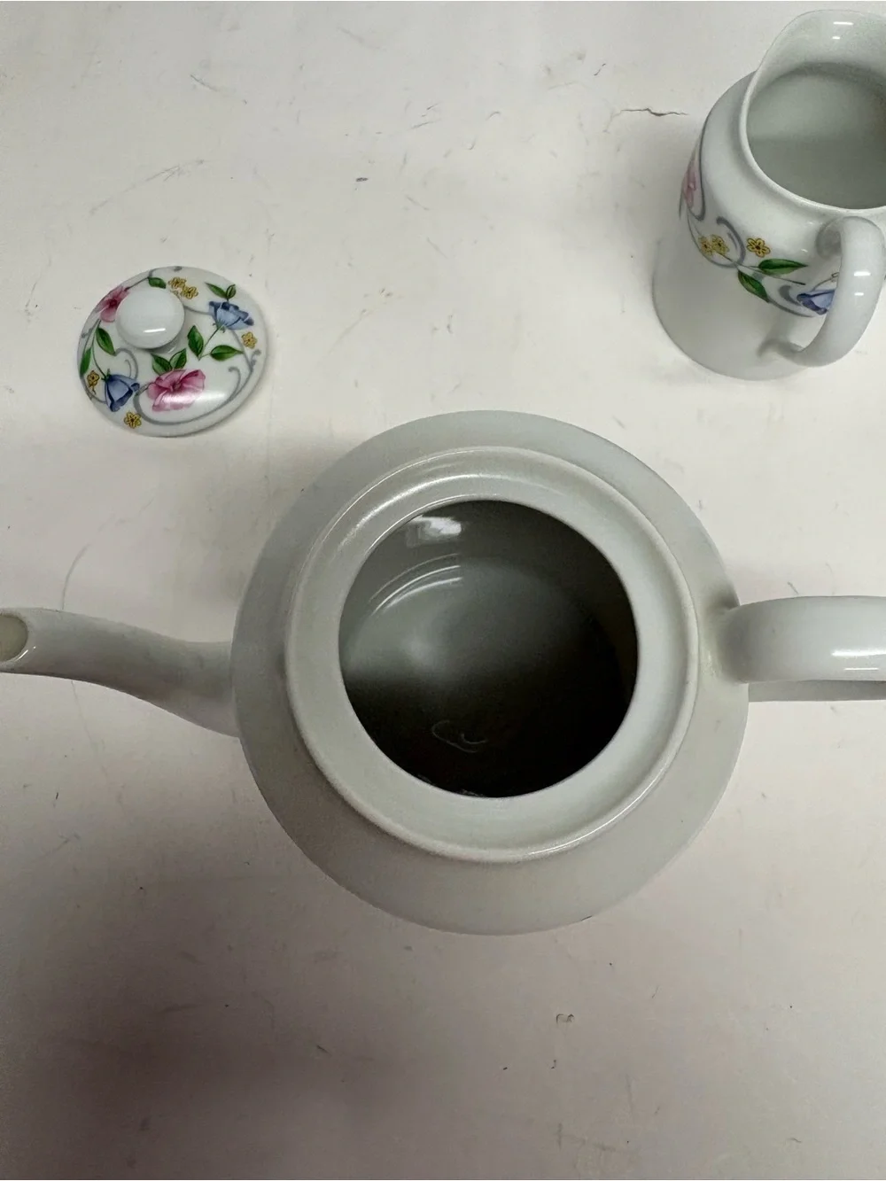 Vintage Limoges France Porcelain Floral Teapot and Creamer Set 2